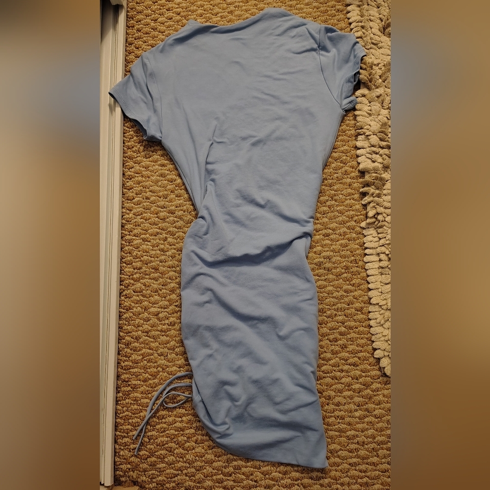 Light Blue Ruched Midi Dress - Picture 2 of 3